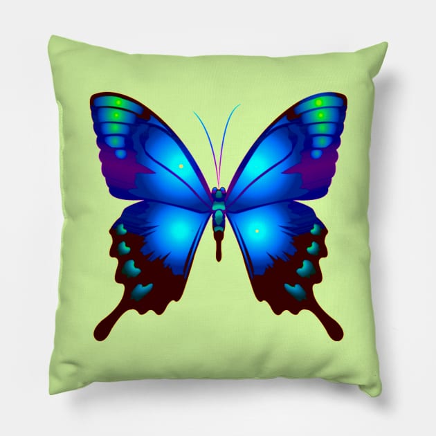 Morpho Butterfly in Royal Blue Colors Pillow by Nisuris Art