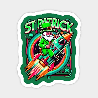 Rocketing Rainbow Leprechaun Magnet