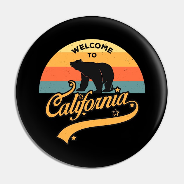 Welcome To California Retro Sunset Bear USA Trip Pin by Foxxy Merch