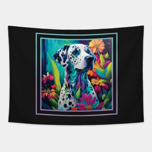 Derpy Dalmatian Dog Floral Vibrant Tropical Digital Oil Painting Pet Portrait Tapestry