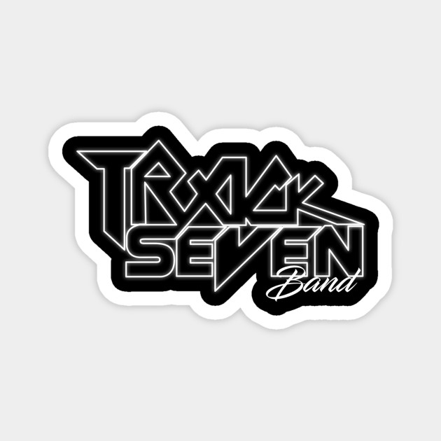 White Graffiti Logo Track Seven Band Track Seven Band Magnet Teepublic Monkey smile wear cool glasses listening dope music on the headphone speaker illustration. teepublic