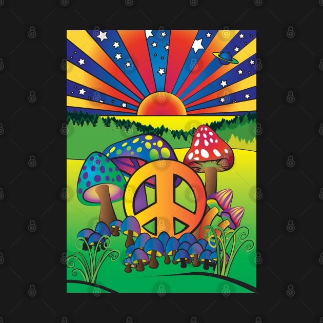 Psychedelic Mushrooms with Peace Sign by PauHanaDesign