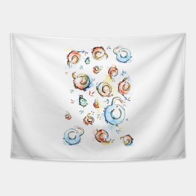 Cute Elephant Watercolor Pattern Tapestry by Olechka