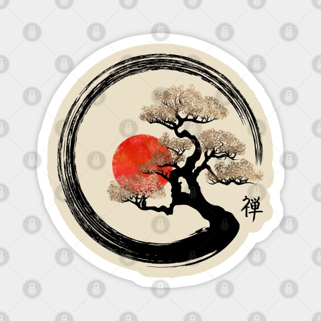 Enso Zen Circle and Bonsai Tree Magnet by Nartissima