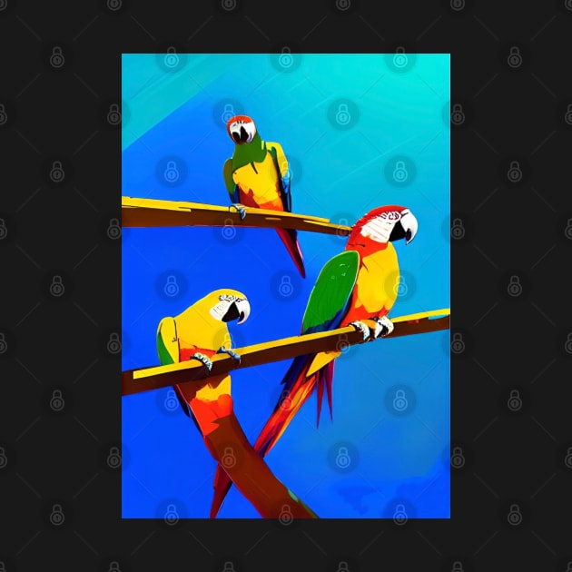 3 BEAUTIFUL PARROTS BLUE AND PURPLE  BACKGROUND by sailorsam1805