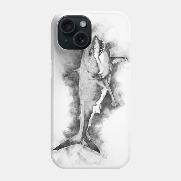 GREAT WHITE SHARK Fine Art Sketch Drawing for the Ocean and Animal Lovers Phone Case by Naumovski