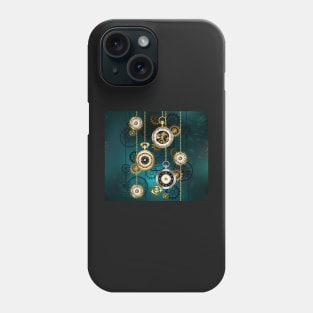 Steampunk Watch with Chains on Green Background Phone Case