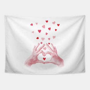 Hands heart sign print. Valentine's day art Tapestry