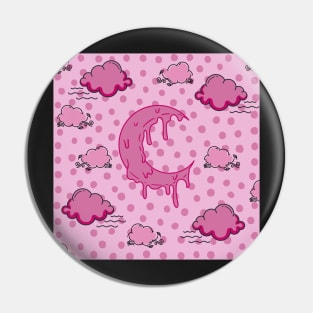 melting crescent moon cloud night pink polka dots Pin