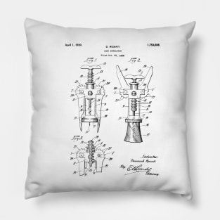 Cork Screw Patent - Wine Art - Black And White Pillow
