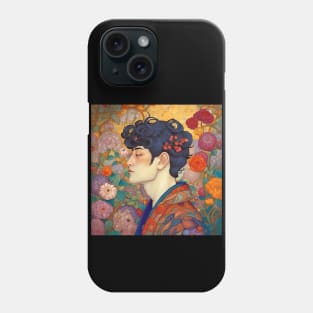 Asian Art Nouveau Man with Flowers Phone Case