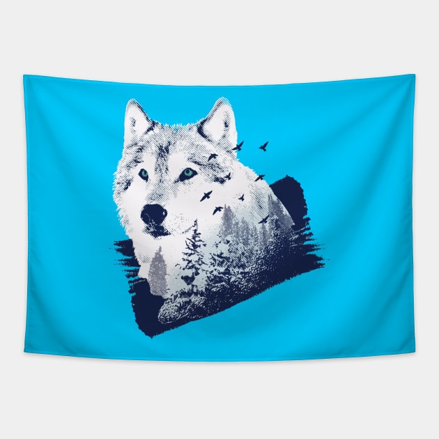 Wolf in the Forest Cool Artwork Tapestry by LazyMice