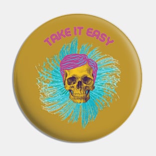 Take it easy mustard yellow skull with pink hair Pin