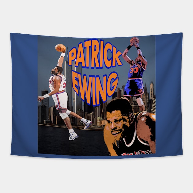 Patrick Ewing Towering Over NYC Tapestry by IronLung Designs