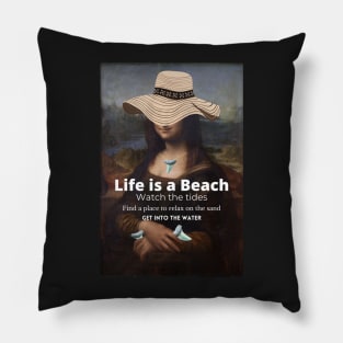 Mona Lisa Shark Teeth Beach Quote Pillow