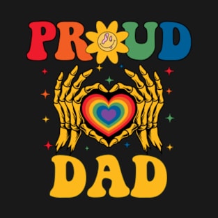 Rainbow Skeleton Heart Proud Dad LGBT Gay Lesbian Pride T-Shirt