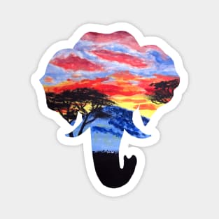 African Sunset Landscape Elephant Pattern Magnet