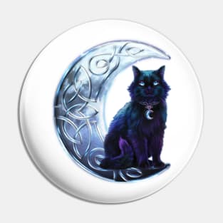 Celtic Black Cat on a Crescent Moon Pin