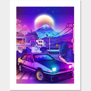 Poster for Sale avec l'œuvre « AE86 Initial D » de l'artiste squeal tires