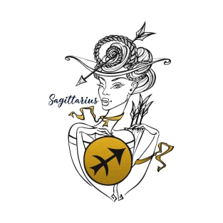 Sagittarius - Beautiful Girl Gold Illu Zodiac T-Shirt