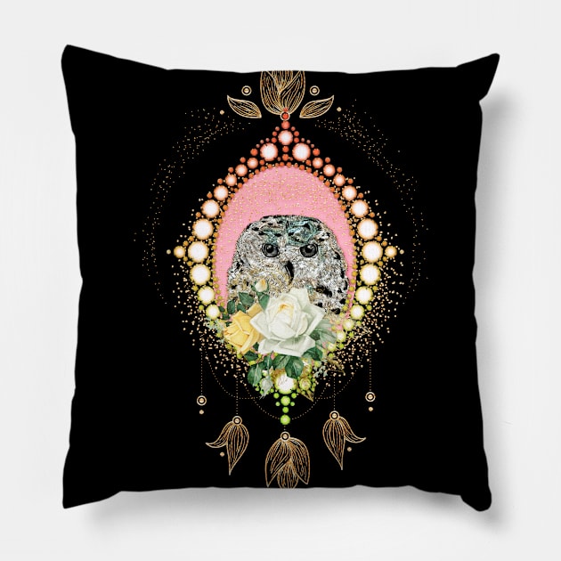 Elegant owl head with flowers Pillow by Nicky2342