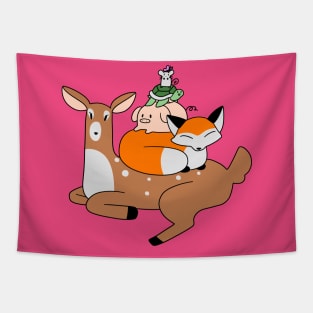 Deer Fox Pig Turtle Mouse Stack Tapestry