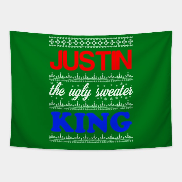 JUSTIN the Ugly Sweater King> Happy Holidays Tapestry by CoolApparelShop