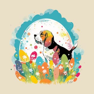 Beagle Hound Dog Easter Eggs Spring Floral Flowers Painting Dog Lover Art T-Shirt