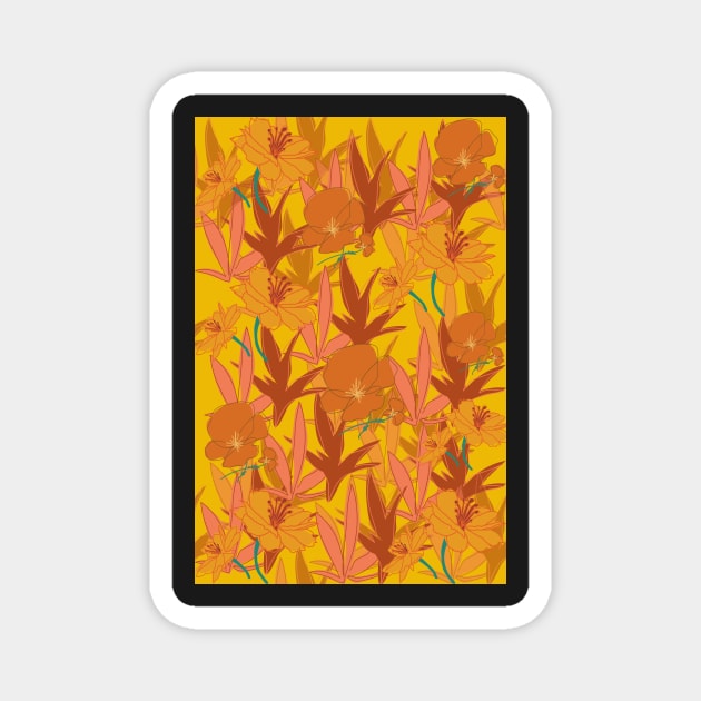 Orange Flower pattern Magnet by PedaDesign