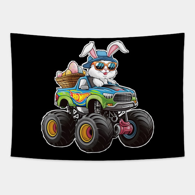 Happy Easter Monster Truck - funny bunny trucker Tapestry by Qrstore