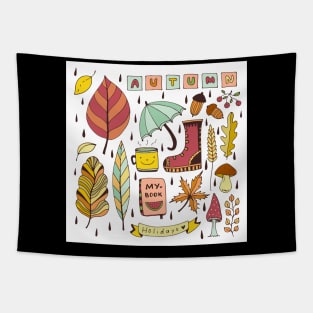 Autumn Doodle Elements Tapestry