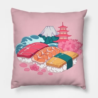 The delecious sushi, Mount fuji, Japanese shire and cherry blossom Pillow