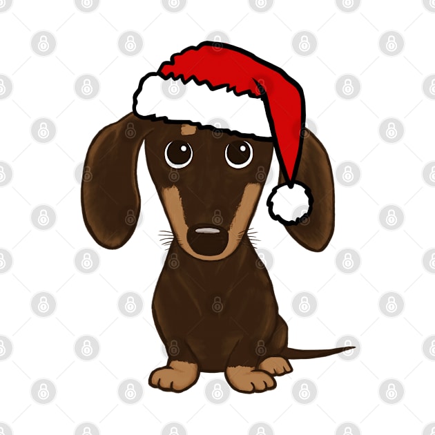 Chocolate Dachshund with Santa Hat Cute Wiener Dog Christmas by Coffee Squirrel