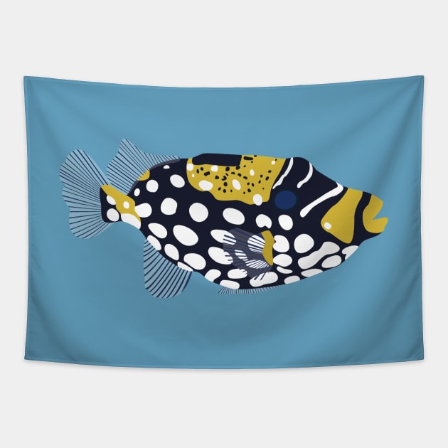 Clown trigger fish illustration Tapestry by MickeyEdwards