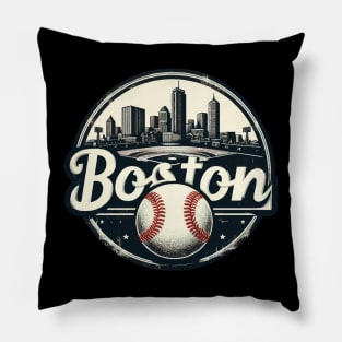 Boston Baseball Field Cityscape Retro Vintage Pillow