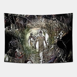 Human souls in a tunnel of light Tapestry