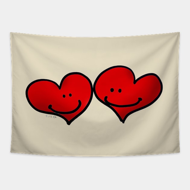 cute red hearts Tapestry by cartoonygifts