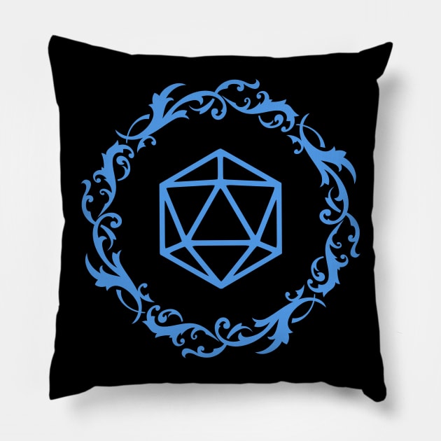 Magical Polyhedral D20 Dice Blue Tabletop RPG Pillow by dungeonarmory