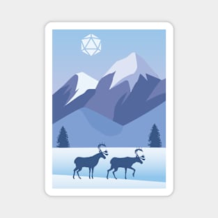 Snowy Mountain Landscape Polyhedral Dice Sun Magnet