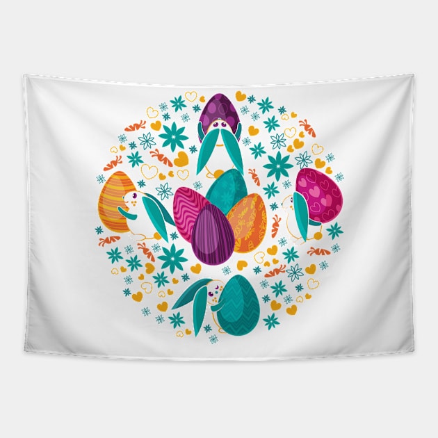 Busy Easter Bunnies // white Tapestry by SelmaCardoso