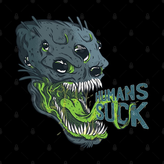 Human sucks, Scary alien monster graphic, Introvert-Awkward-Hipster-Sarcasm, UFO space lover cartoon, Men Women by Luxera Wear