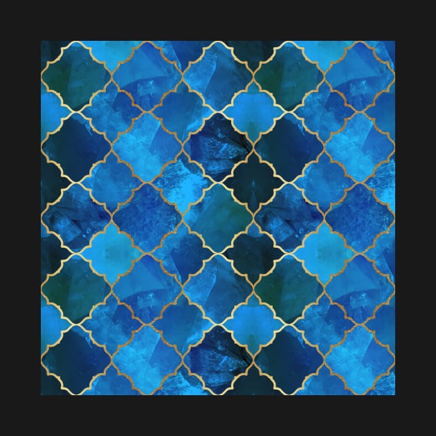 Sapphire Gemstone & Gold Moroccan Tile Pattern by tanyadraws