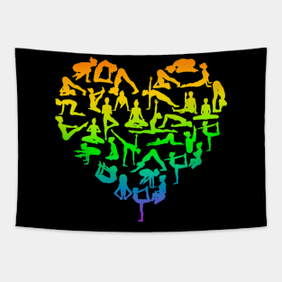 Rainbow Yoga Poses Heart Tapestry