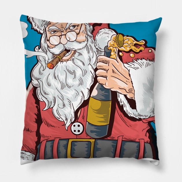 take a beer Santa Claus Cigar smoking pines Pillow by GeekCastle