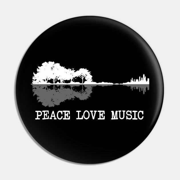 Peace Love Music Guitar Lake Shadow Hippie Gift Pin by HomerNewbergereq