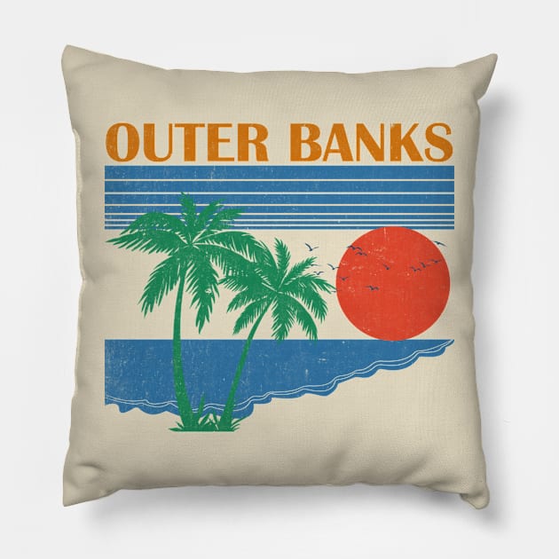 Outer Banks \\ Retro Vintage Design Pillow by KianOlsen Art