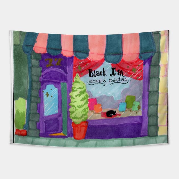Black cat books and oddities Tapestry by Beelixir Illustration