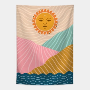 Boho Landscape Retro Sun Tapestry