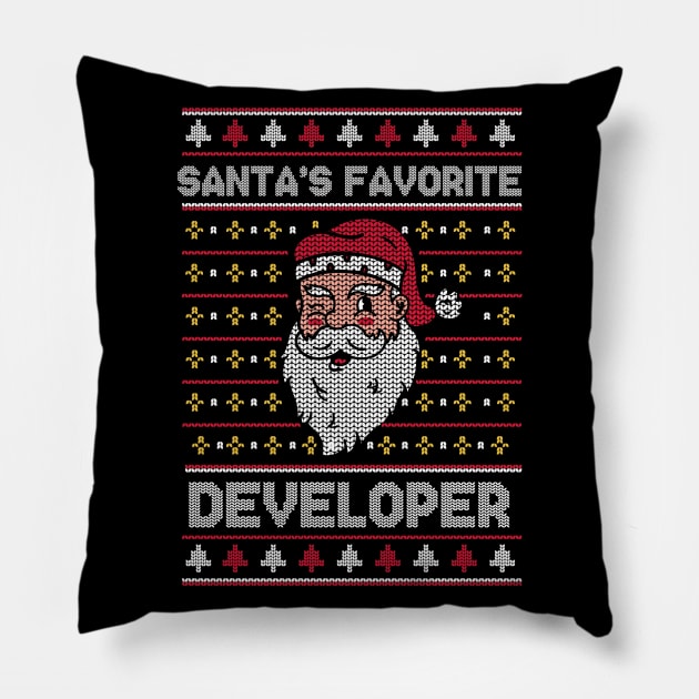 Santa's Favorite Developer // Funny Ugly Christmas Sweater // Developer Holiday Xmas Pillow by Now Boarding