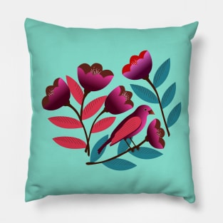 Pink bird amid the tulips Pillow